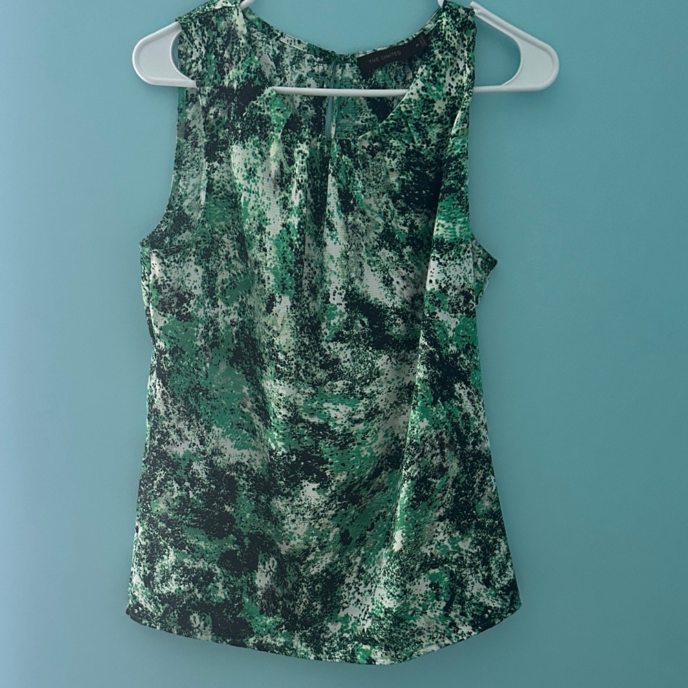 The Limited Green and Black Abstract Sleeveless Blouse